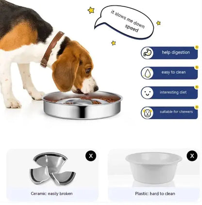 PawEase Pet Slow Feeding Bowl with Stainless Steel Neck Protector